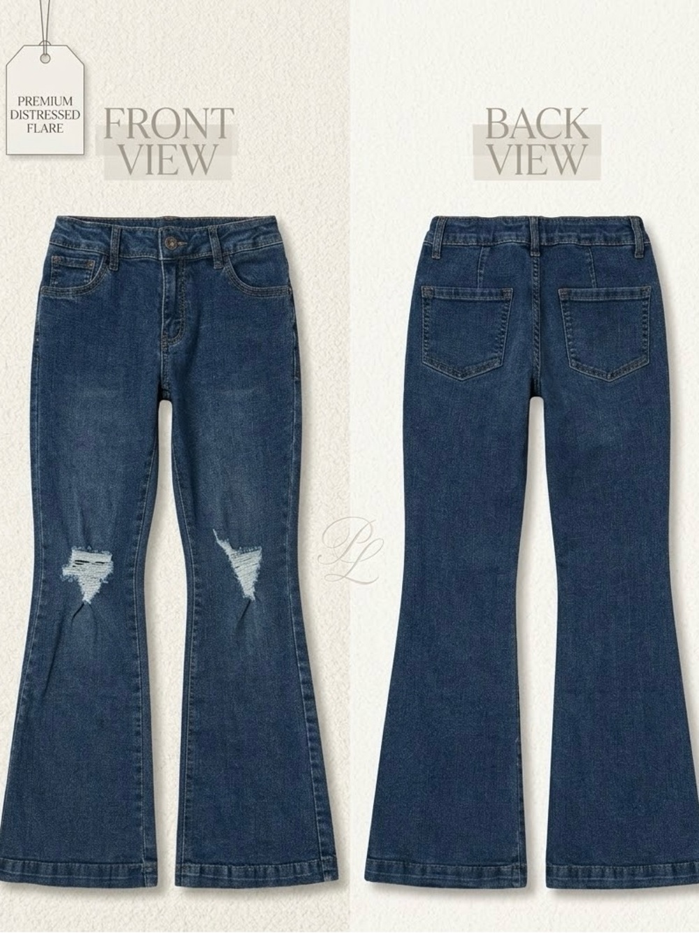 Art Class- Girls Dark Blue Distressed Flare Jeans